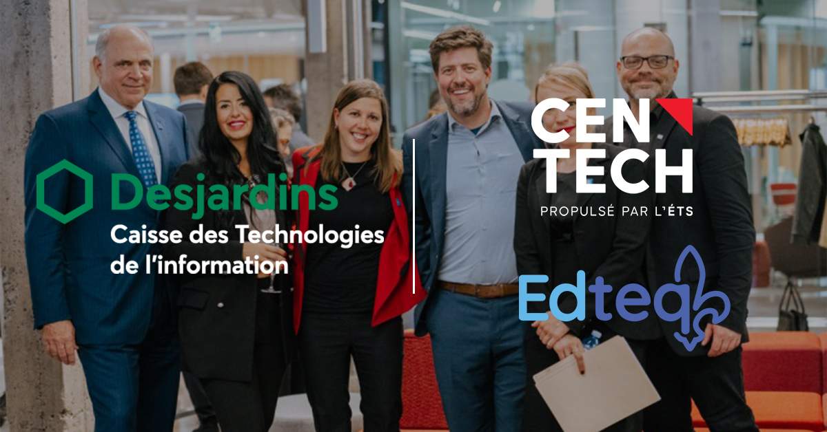 l'équipe de centech et edtech debout souriant après l'entente entre leur deux organisation